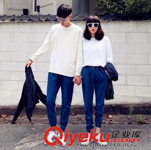 8月08 NEW! 韓國(guó)ulzzang學(xué)院風(fēng)松緊腰寬松顯瘦牛仔褲情侶哈倫褲小腳九分長(zhǎng)褲原始圖片2