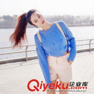 8月08 NEW! 2015年秋冬韓版 學(xué)院風(fēng)簡單休閑百搭流蘇圓領(lǐng)短款套頭針織毛衣女原始圖片2