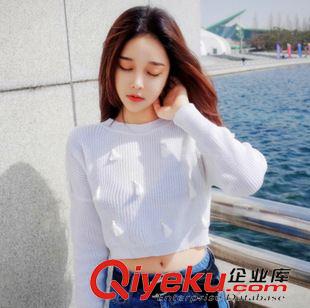 8月08 NEW! 2015年秋冬韓版 學(xué)院風(fēng)簡單休閑百搭流蘇圓領(lǐng)短款套頭針織毛衣女原始圖片3