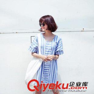 8月07 NEW! 韓國(guó)官網(wǎng)同款2015初秋新款甜美條紋中袖針織套裝裙