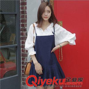 8月07 NEW! 韓國東大門2015秋裝新款甜美簡約百搭顯瘦吊帶百褶連衣裙原始圖片2