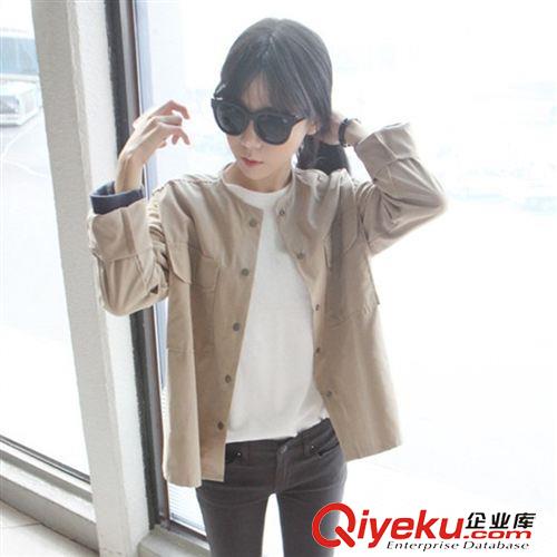 8月07 NEW! 2015新款韓版ulzzang學(xué)院風(fēng)純色寬松簡(jiǎn)約單排扣短款外套原始圖片3
