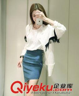 7-24 韓國官網(wǎng)毛衣同步 2015韓版新款通勤時尚個性文藝毛針織拼接衫流蘇淑女開衫原始圖片2