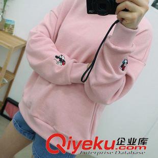9.25 韓國(guó)代購(gòu) 軟妹子甜美百搭 特別的袖口米奇刺繡加絨套頭衛(wèi)衣女原始圖片2