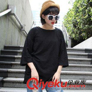9.25 實拍2015秋裝新款寬松超大碼百搭竹節(jié)面料側(cè)開叉7分袖T恤女原始圖片3
