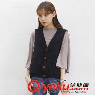 9.25 韓國(guó)ulzzang秋冬季加厚毛線百搭甜美短款無(wú)袖馬甲毛衣小外套原始圖片2