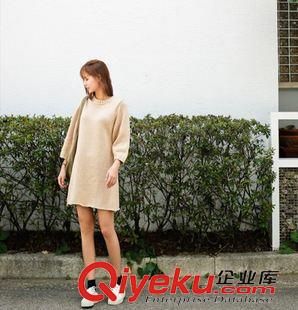 9.28 2015韓國東大門代購時尚簡約秋季中袖針織連衣裙套頭毛衣