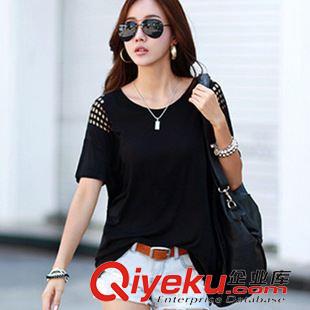 中端女裝夏天t恤 阿里巴巴批發(fā)網(wǎng)女裝夏季新品韓版方塊漏空露背寬松長版T恤7-8