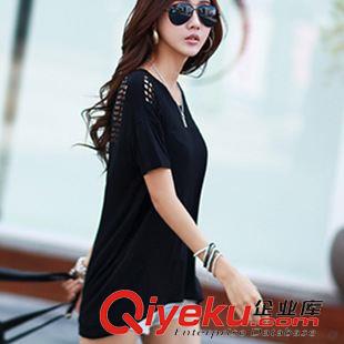 中端女裝夏天t恤 阿里巴巴批發(fā)網(wǎng)女裝夏季新品韓版方塊漏空露背寬松長版T恤7-8原始圖片2