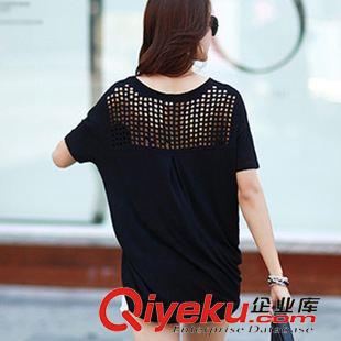 中端女裝夏天t恤 阿里巴巴批發(fā)網(wǎng)女裝夏季新品韓版方塊漏空露背寬松長版T恤7-8原始圖片3