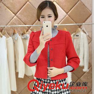 高端女裝秋冬百搭外套 阿里巴巴實(shí)拍韓版女裝小香風(fēng)七分袖羊毛呢子大衣短款毛呢外套10-2原始圖片3