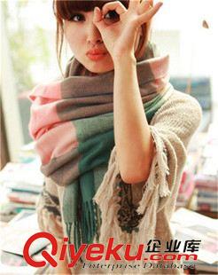 9月23日新款 阿里巴巴批發(fā)韓國(guó)秋冬女拼色格子流蘇仿羊絨圍巾披肩圍脖9-23原始圖片2