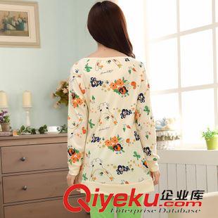 9月女裝 秋冬季純棉長袖修身可愛印花女士兩件套休閑可外出睡衣原始圖片3