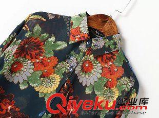 和服款 WCD5    2015春季新款和服式花色印花蝙蝠袖下擺不規(guī)則中長款襯衫原始圖片3