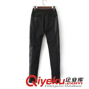 大碼款 HCE01115 加絨  2014冬新款歐美高腰PU皮拼接加大碼小腳褲長(zhǎng)褲 女原始圖片3