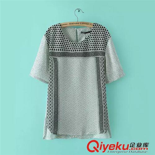 H$M家 MK2C0329      2015新款歐美風(fēng)幾何圖案圓領(lǐng)短袖T恤  女上衣原始圖片3