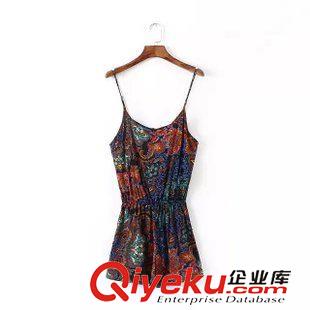 H$M家 BBB5620    15新款歐美風(fēng)復(fù)古印花性感吊帶顯瘦闊腿連體短褲 女