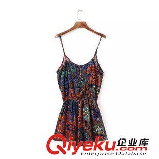 H$M家 BBB5620    15新款歐美風(fēng)復(fù)古印花性感吊帶顯瘦闊腿連體短褲 女原始圖片2