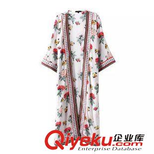 H$M家 WDDC5609     2015新款歐美風(fēng)人棉定位印花流蘇和服女外套