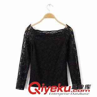 H$M家 LAaC50112    2015春季新款歐美時尚一字花邊領(lǐng)性感蕾絲打底衫原始圖片2