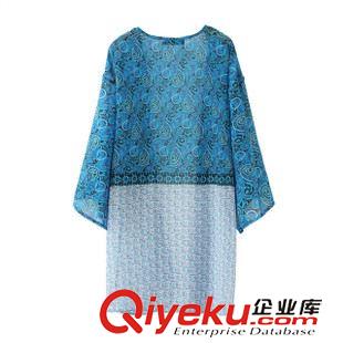 27號新款 SYC2927    15新款歐美風(fēng)拼色印花寬松開衫和服外套 女原始圖片2