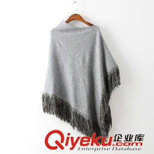 18號新款 BD1D3918  15秋冬新款歐美風堆堆領流蘇拼接不規(guī)則斜擺披肩毛衣女原始圖片3
