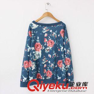 15號(hào)新款 SYC8915   15秋季新款歐美風(fēng)圓領(lǐng)藍(lán)底紅色花朵印花長袖套頭衛(wèi)衣女原始圖片2