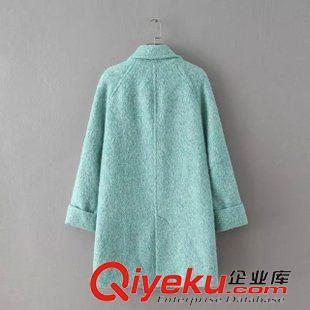 14號新款 IPAE0914  15秋冬新款歐美風(fēng)翻領(lǐng)一粒扣卷邊插肩袖毛呢大衣女外套原始圖片3