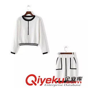 14號新款 IKKF0914    15秋冬新款歐美風(fēng)圓領(lǐng)短款上衣+包臀針織半身裙套裝原始圖片2