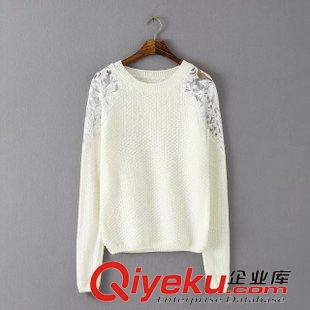11號新款 JE0911    15秋季新款韓版肩部蕾絲圓領長袖套頭針織衫毛衣 女原始圖片2
