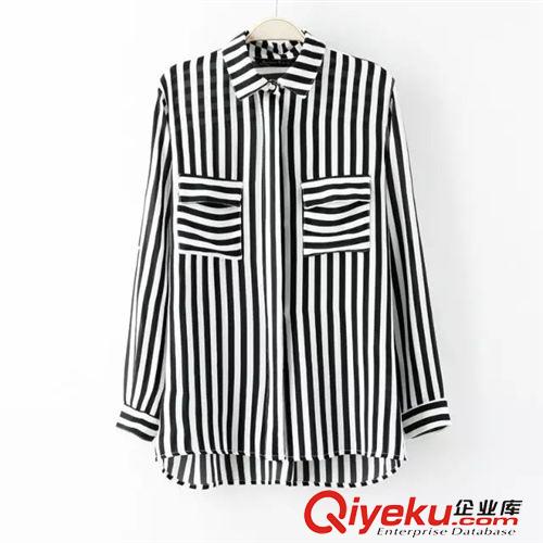 9號(hào)新款 SQC80911    2015秋新款歐美風(fēng)ZA經(jīng)典黑白條紋口袋襯衣  女原始圖片3