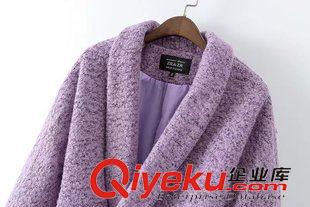 4號新款 CCI0904   15秋新款韓版時尚中長款毛呢外套女繭型紫色呢子大衣女原始圖片3
