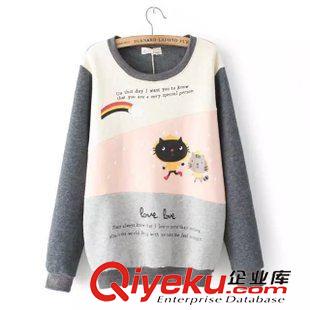 4號新款 KFD5904   15新款歐美風小清新彩虹貓拼接圓領長袖抓絨衛衣 女原始圖片2