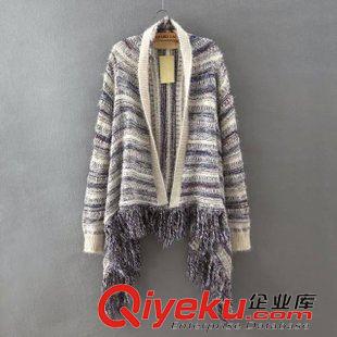 4號新款 PZE0905   15秋冬新款歐美民族風花線條紋下擺不規則流蘇毛衣 女原始圖片2