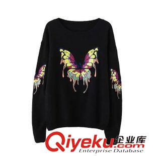 31號新款 AEF5831   15秋冬新款歐美風(fēng)圓領(lǐng)長袖刺繡亮片蝴蝶圓領(lǐng)長袖毛衣女原始圖片2