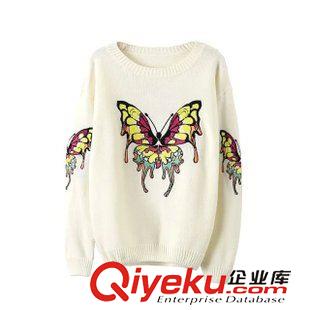 31號新款 AEF5831   15秋冬新款歐美風(fēng)圓領(lǐng)長袖刺繡亮片蝴蝶圓領(lǐng)長袖毛衣女原始圖片3