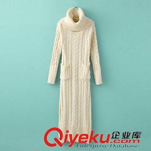 24號新款 批發女裝BHF0    2014新款韓版高領針織 雙口袋長款毛衣連衣裙 女原始圖片2