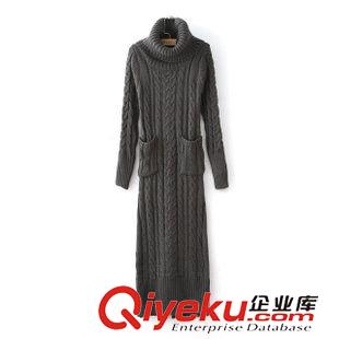 24號新款 批發女裝BHF0    2014新款韓版高領針織 雙口袋長款毛衣連衣裙 女原始圖片3