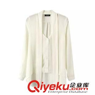 22號新款 XCD0822   15新款歐美風(fēng)時尚top蝴蝶結(jié)系帶飄帶長袖女式襯衫原始圖片2