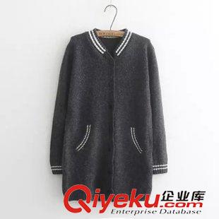 20號新款 LXC0820   15新款韓版V領(lǐng)條紋邊單排扣修身中長款毛衣外套 女原始圖片3