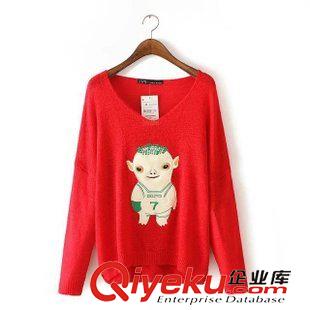 20號(hào)新款 ZZD5820   15秋季新款卡通貼布刺繡圖案印花V領(lǐng)長(zhǎng)袖不規(guī)則毛衣女原始圖片2