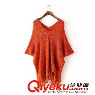 12號新款 BJC5812   15新款歐美風(fēng)時尚V領(lǐng)短袖寬松流蘇中款女式毛衣原始圖片2