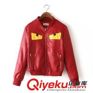 12號新款 CC3H5812     15新款歐美風(fēng)時尚眼睛圖案立領(lǐng)長袖皮衣女式外套原始圖片2