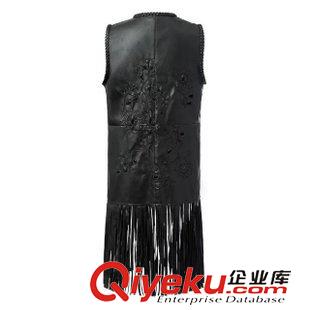 8號新款 C5G0808     15新款歐美風(fēng)刺繡鏤空開衫下擺流蘇無袖背心皮馬夾女原始圖片2