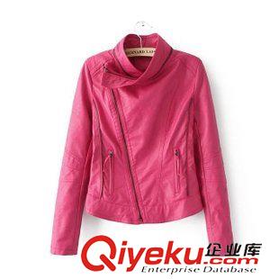 8號新款 PYI5808    15新款 歐美風時尚翻領長袖斜拉鏈機車皮衣服女外套原始圖片3
