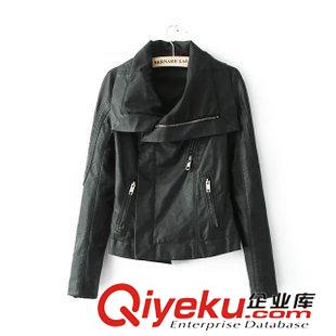 8號新款 PYA00808     15新款歐美風時尚大翻領長袖純色機車皮衣女外套原始圖片2