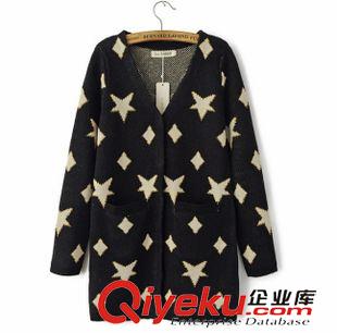 29號新款 LAaG5729    15新款歐美風(fēng)時尚星星方塊印花V領(lǐng)中長款毛衣外套原始圖片2