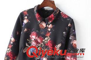 27號新款 AFE8727     15新款歐美風(fēng)時尚印花翻領(lǐng)長袖女式連衣裙原始圖片3