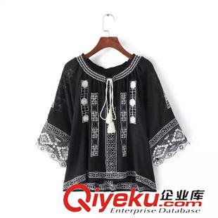 27號新款 G0H0731   15新款歐美風(fēng) 圓領(lǐng)七分袖刺繡圖案女式T恤原始圖片2
