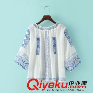 27號新款 G0H0731   15新款歐美風(fēng) 圓領(lǐng)七分袖刺繡圖案女式T恤原始圖片3